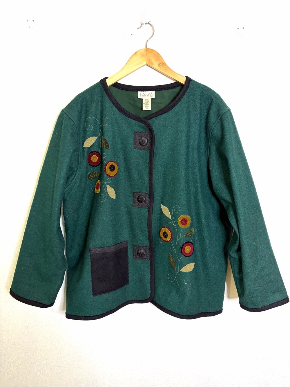 Boiled Wool vintage Cedar Canyon Forest Green Embroidered Utility Jacket 2x felt